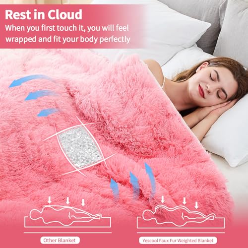 Image of yescool Weighted Blanket for Adults (15 lbs, 60 inch x 80 inch, Baby Pink) Heavy Blanket for Sleeping Perfect for 140-160 lbs, Queen Size Faux Fur Blanket with Premium Glass Bead, Machine Washable