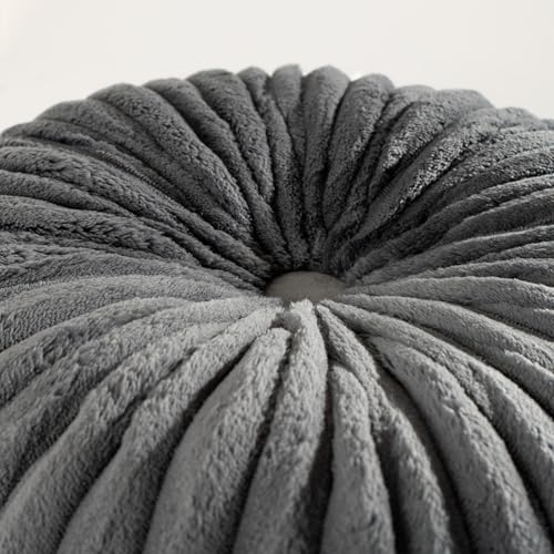 Image of HIG Set of 2 Gray Flannel Decorative Round Pleated Throw Pillows