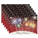 2er Set Platzset Weihnachten Tischset Dunkelrot Weihnachten Leinen Platzdeckchen 30x45cm Weihnachtskartenstil Tischsets mit Schneeflocken- Und Feuerwerkselemente Weihnachtsdeko