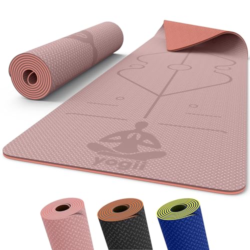 Yogii Esterilla de Yoga 6 mm Antideslizante   Esterilla Fitness de TPE para Yoga, Pilates y Entrenamiento en Casa   Esterilla Deportiva con Líneas de Alineación   Mujer y Hombre