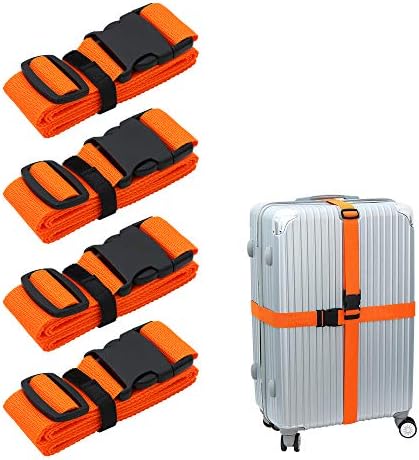 Luggage-Straps Suitcases-Belt TSA Approved - Adjustable 86 inch with Quick-Release Buckle and Organized Belt Travel Accessories (Orange 4 Pack)