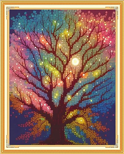 Image of Findvoor Stamped Cross Stitch Kits for Beginners Full Range of Cross Stitching Embroidery Pattern for Adults, 11CT DIY Needlepoint Embroidery Starter Kits-Moonlight Tree 15.7x19.7 inch