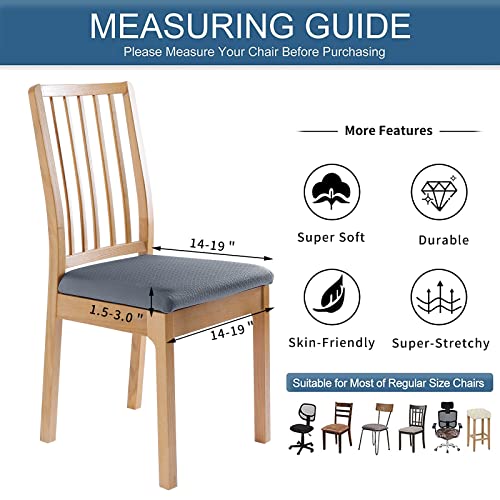 Smiry Waterproof Seat Covers For Dining Room Chairs, 6 Pack Stretch Jacquard Kitchen Dining Chair Seat Cover Protectors With Hooks, Grey #TOP4