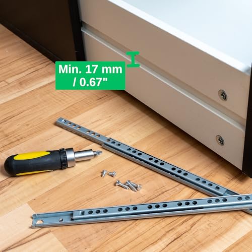 Schubladenschiene 246 x 17 mm, 1 Paar, mit Kugellager, Länge 246 mm, 17 mm Nutbreite, Teilauszug Gleitschiene mit Auszugsanschlag, Auszugsschiene aus verzinktem Stahl, Führungsschiene Schublade Set