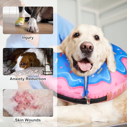 Image of SCENEREAL Dog Cone Alternative After Surgery Donut Collar, Soft Pet Recovery Pillow Collar for Medium Large Dogs, Inflatable Adjustable Neck Collars to Prevent Licking, Donut M