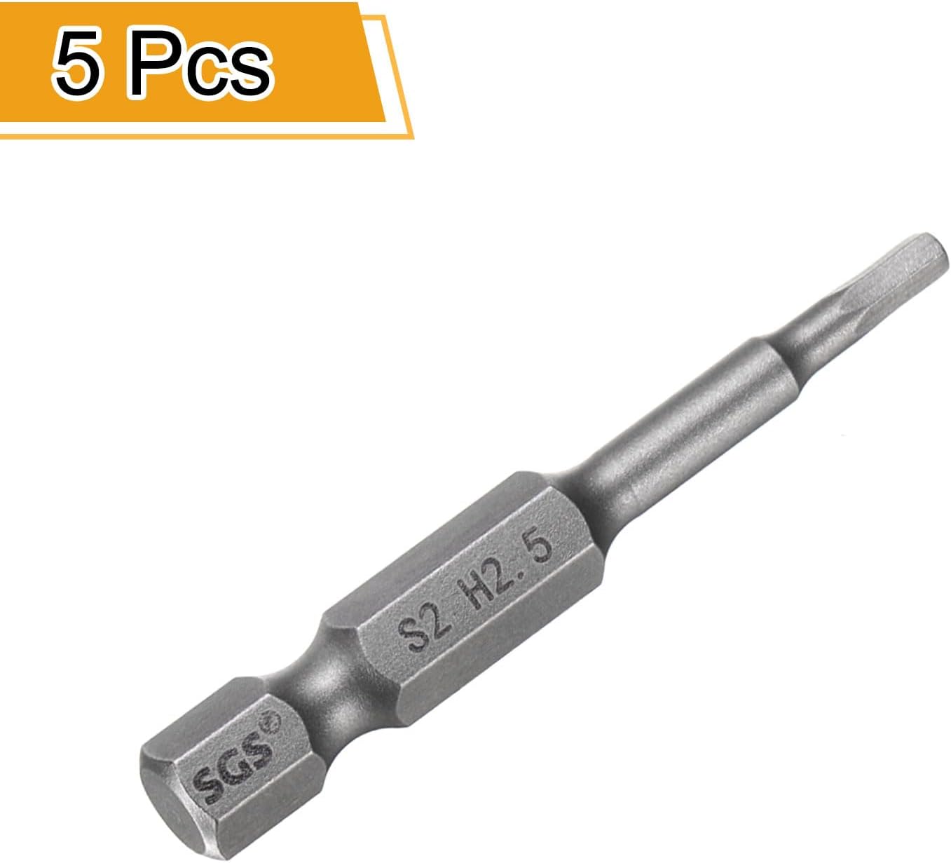 HARFINGTON 5pcs H2.5 Hex Head Drill Bit Wrench 2.5mm Metric Flat Tip 1/4" Hex Shank 50mm (2") Long Magnetic Hexagonal Screw Driver Socket Industrial Screwdriver Power Bits