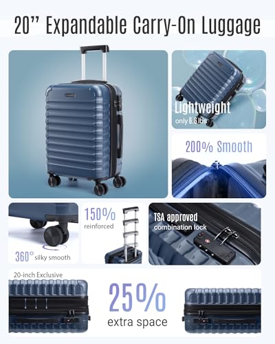 LIGHT FLIGHT Carry On Luggage 22x14x9 Airline Approved, Carry On Suitcases with Wheels, Expandable Hardside Lightweight Rolling Travel Luggage with TSA Lock 20 Inch Carryon, Royal Blue - Image 3