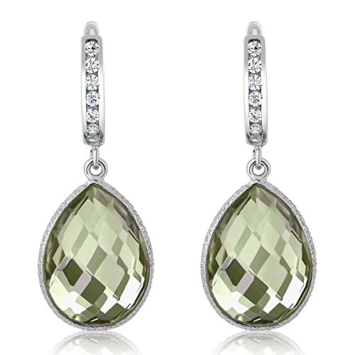 Gem Stone King Gorgeous Green Prasiolite 925 Sterling Silver Dangle Earrings (14.00 cttw, 16X12MM Pear Shape)2