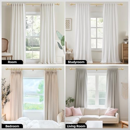Gold Curtain Rods for Windows 30 to 56 Inch, Adjustable Heavy Duty 1" Diameter Decorative Curtain Rod with Matte Gold Round Finials, Modern Easy Install Extendable Metal Drapery Pole Set
