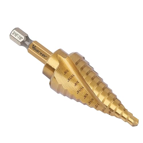 Miniatura 1 de Vearter Brocas de doble flauta con ranura en espiral HSS, brocas de 316 a 78 pulgadas, 12 pasos Material M2 Unibit vástago hexagonal para perforar