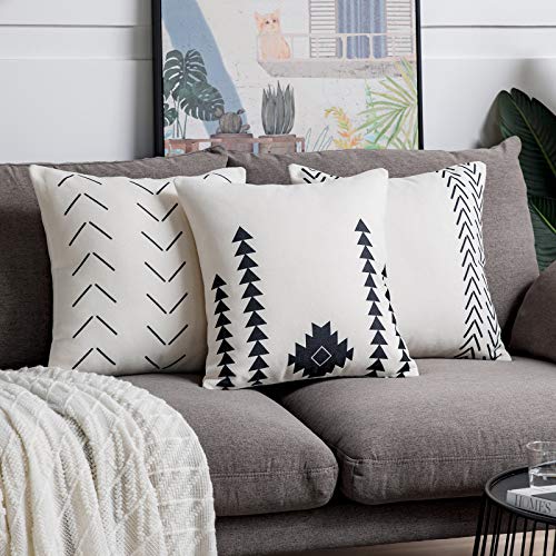 DEZENE Throw Pillow Covers for Couch,6 Pack,Natural Linen Look Fabric,Modern Geometric Patterns,Decorative Sofa Square Cushion Pillow-Cases,18 x 18 inch,Black