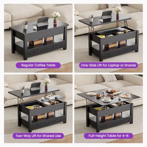 DUMOS 39.4" Convertible Lift Top Coffee Table, 4 in 1 Multifunctional Table - Image 5
