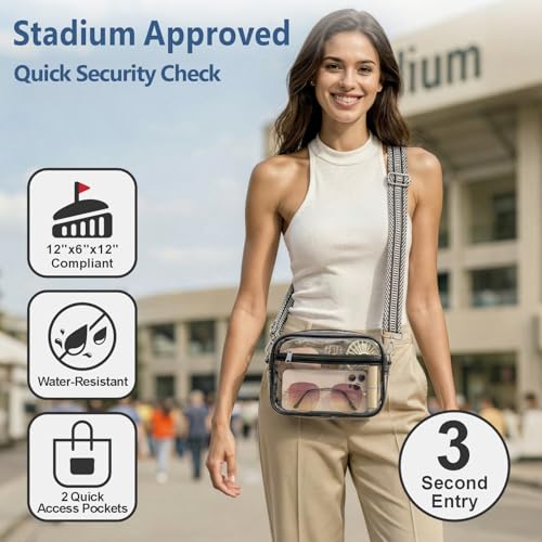 Image of PACKISM Clear Bag for Stadium Events - Small Clear Purse Crossbody Bag | Adjustable Wide Strap, 2 Easy Access Pockets, Thick 0.5mm PVC, for Sports Game Day Concerts Festival, Women Clear Stadium Bag