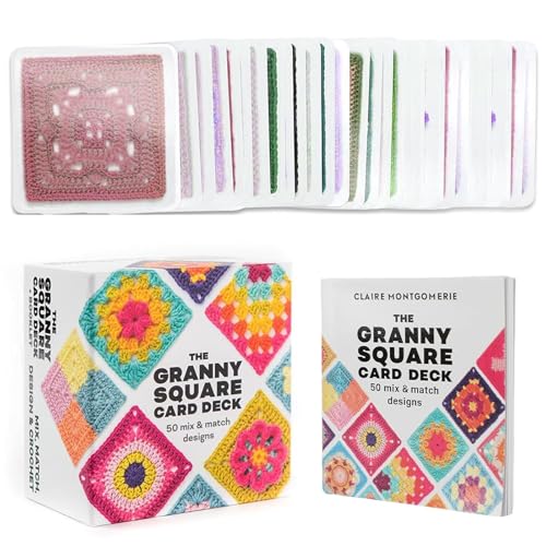 YOYEAH Granny Square Set de Tarjetas de Ganchillo con Libro, 50 Tarjetas de Ganchillo y Accesorios para Crochet Granny Squares, Incluye Fuente de Ganchillo y folleto de Instrucciones