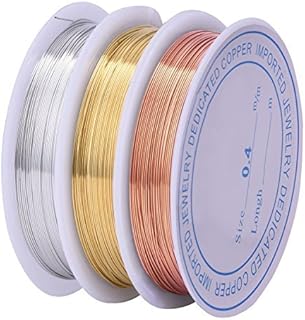 3 Pieces 0.4 mm Tarnish Resistant Bare Copper Wire Jewelry Beading Wire Roll for Crafts Beading Jewelry Making