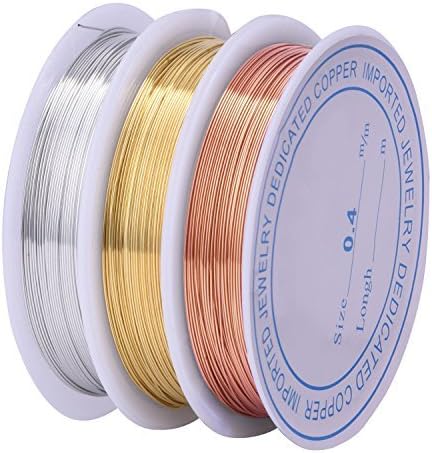 3 Pieces 0.4 mm Tarnish Resistant Bare Copper Wire Jewelry Beading Wire Roll for Crafts Beading Jewelry Making
