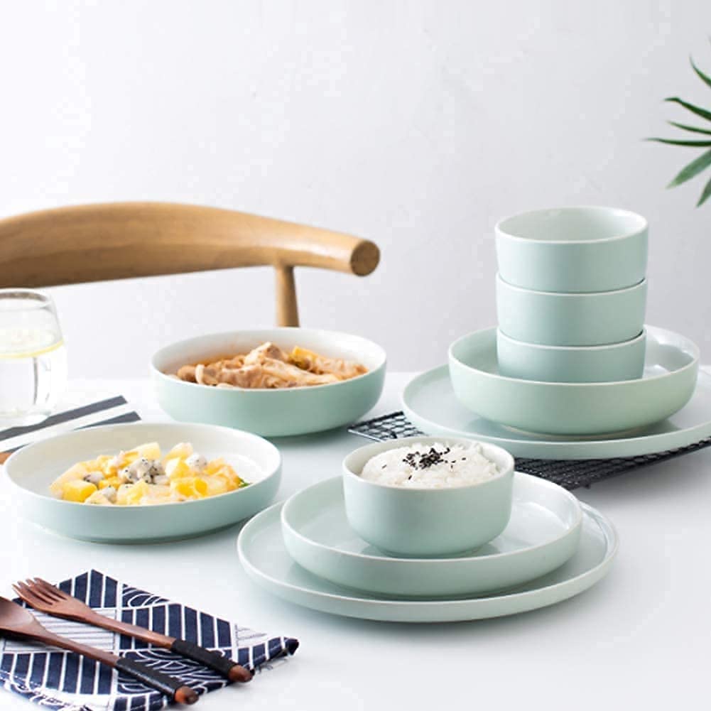 Dinnerware Set Kitchen and Dining, 10 Piece Dinnerware Set – Ceramic Korean Japanese Kitchen Set - 4 Rice Bowls 4 Plates and 2 Soup Bowl -Family Party Restaurant, Light Green,Euro Ceramica