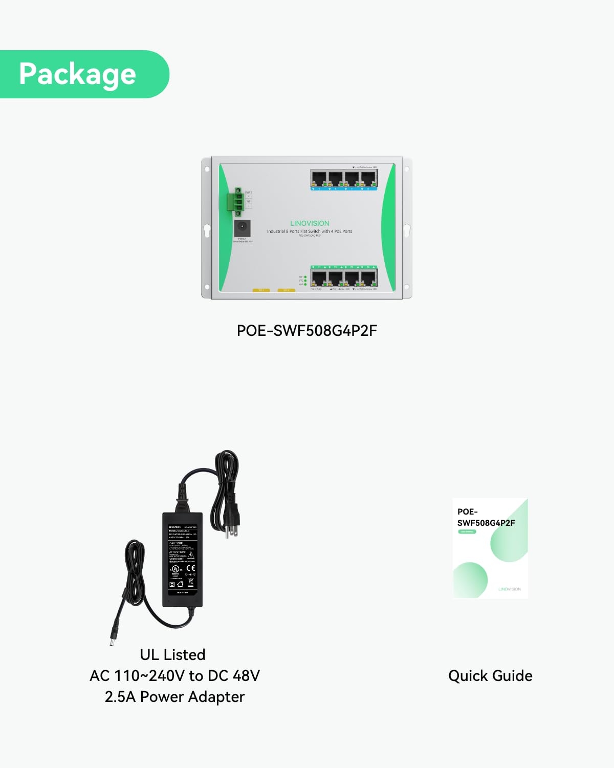 LINOVISION Switch Plano Industrial de 8 Puertos para Montaje en Pared con 4 Puertos PoE