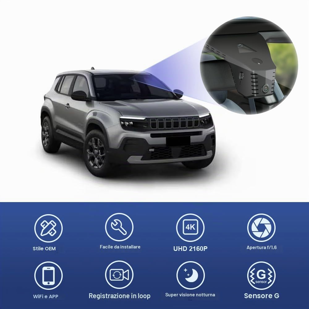 Fitcamx Dashcam 4K Compatibile con Jeep Avenger 2023 2024 2025 2026 (HD2-D8700), OEM Cameras di Guida, 2160P UHD Video Wifi, G-Sensor, Registrazione Circolare, WDR Dash Cam, Plug&Play, Scheda da 64 GB