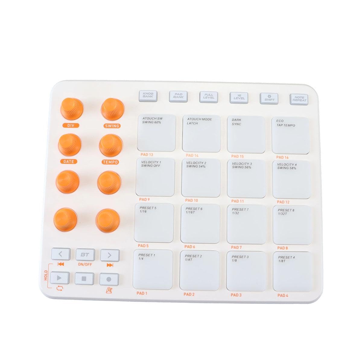 Ubric Strike Pad MIDI Controller per produzione musicale professionale con 16 RGB Beat Pad, 16 Step Sequencer, MIDI In/Out/Thru (bianco)