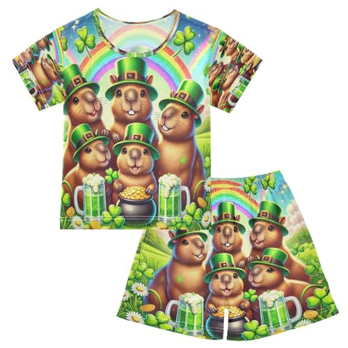 Capybaras St Patricks Coins Pajama Set Short Sleeve Pajamas Shorts Sets Cotton PJS 2 Piece Clothes Set 5Y