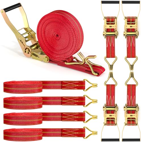 Sangles à cliquet de 5,1 cm avec double crochet en J Lot de 4 sangles d'arrimage de 10,1 m pour camion