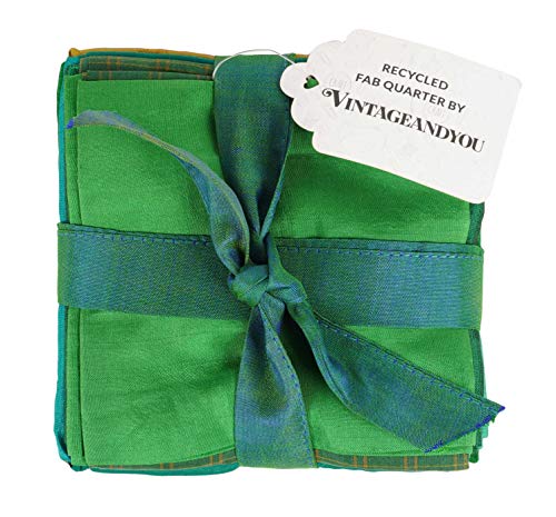 Soie sari en coupons fat quarter pour patchwork fluide et patchwork de soie vert - 4