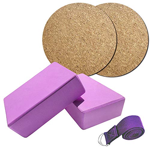 Lixada 5er Yoga Set, 2er Yoga Blöcke/Yoga Block mit 1 Stück Yogagurt und 2 Yoga Knie Pad, Fitness übung Pilates ausrüstung kit für Anfänger und...