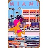 ブリキ 看板 壁飾 20x30cm プールのレトロな旅行の壁の装飾のアールデコ調の印刷物のマイアミビーチフロリダの女の子 レトロなスタイル アンティーク 看板