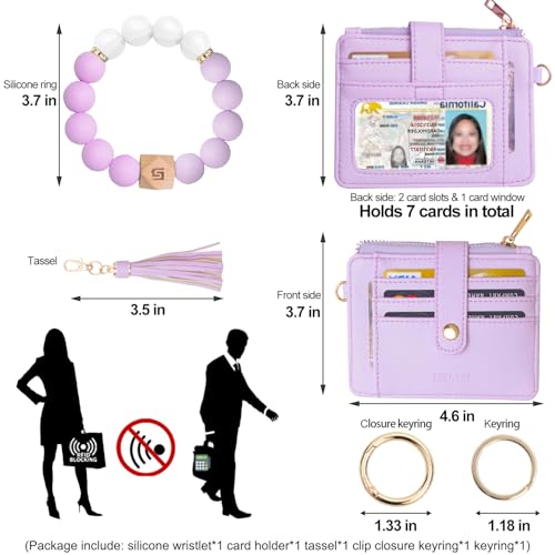 Image of COOLANS Silicone Bracelet Wristlet Wallet Credit Card Holder RFID ID Window Key Ring Tassel Slim Wallet Women Keychain Purse