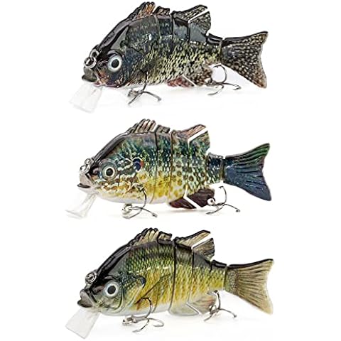 Sunrise Angler 4 Inch Bluegill Jointed Swimbait | Sinking Hard Bait Fishing Lure for Freshwater Game Fishing with Textured Lifelike Skin, Curvy 'S' Swim and 3D Prismatic Eyes (Green 3 Pack A) Cover