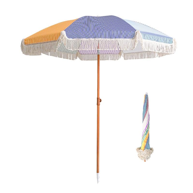 Ombrellone Da Giardino Con Frange, 180cm Ombrellone Mare Portatile Inclinabile, Parasole Esterno Per Terrazza, Spiaggia, Piscina, Senza Base