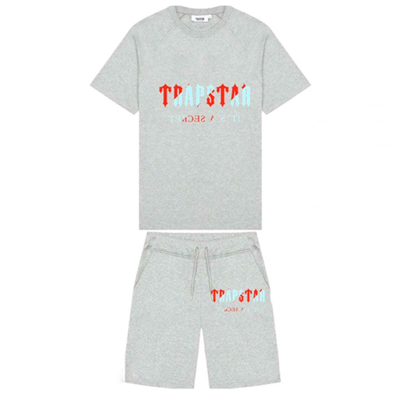 YOUPOYOUPO Trapstar Letters Printed Casual Sportswear Suit, Men and Women T-Shirt + Shorts + Hat 3 Piece, Loose Jogging Short Sleeve Tracksuits (Color : H2, Size : X-Large)