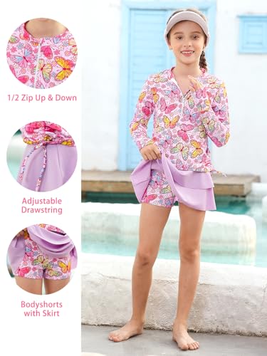 Image of Vogseek 3-12T Girls Swimsuit Long Sleeve Rashguard Bathing Suits Swim Set