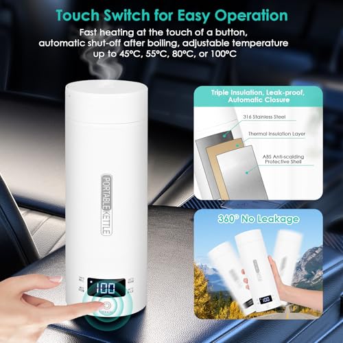 Hervidor eléctrico portátil para auto 16oz blanco miniatura 4