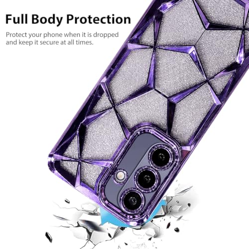 Image of VONZEE Gradient Glitter Case for Samsung Galaxy M56 / F56, Luxury Electroplated 3D Cube, Diamond Bling Shiny Soft TPU Clear Shockproof Women Girls Protective Phone Cover (Deep-p)