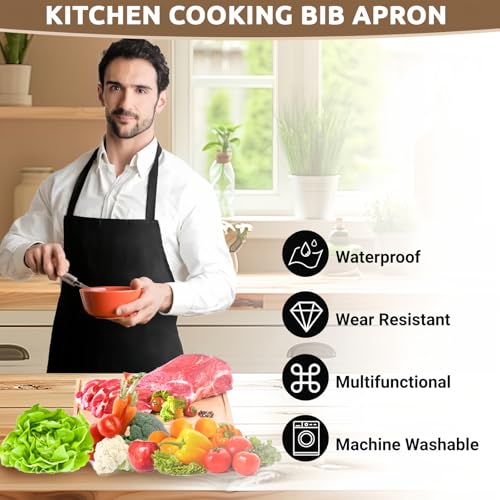 DBTW 2Pcs Cooking Aprons with Pockets, Kitchen Cooking Bib Apron, Adjustable Waterproof Aprons, Personalised Kitchen Aprons, Black/White Chef Aprons, Couple Aprons Set for Baking Gardening Housework - Cosy Home Interiors DBTW 2Pcs Cooking Aprons with Pockets, Kitchen Cooking Bib Apron, Adjustable Waterproof Aprons, Personalised Kitchen Aprons, Black/White Chef Aprons, Couple Aprons Set for Baking Gardening Housework - Image 4