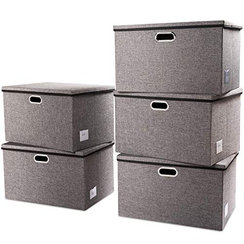 Image of PRANDOM Extra Large Collapsible Storage Bins with Lids [5-Pack] Linen Fabric Foldable Storage Baskets Boxes Organizer Containers Cube with Cover for Bedroom Closet Office Nursery (22.8x15.75x13.8)