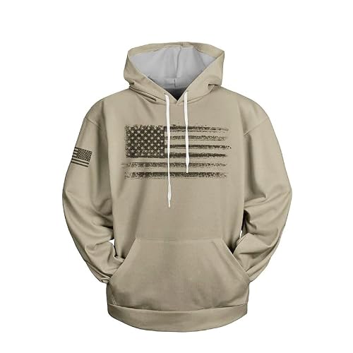 H Hyfol Graphic Hoodies For Men Usa Flag Pocket Pullover American Patriotic Long Sleeve Sweatshirts(Khaki,M) #TOP7
