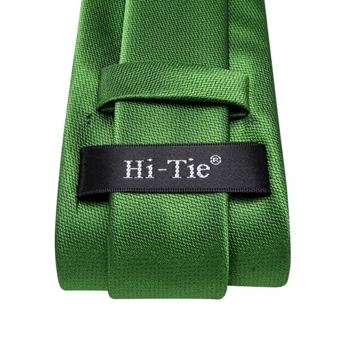 Image of Hi-Tie Men 63inches Tie Set Extra Long Necktie Paisley Tie Pocket Suqare Cufflinks Big and Tall Men Tie,Grass Green