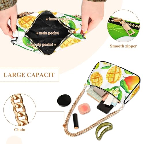 Watercolor Yellow Mango Fruits White Ladies Shoulder Bag for Women Moon Purse Hobo Bags Chain Strap Zipper Designer Purse4