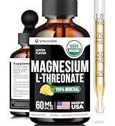 Magnesium L-Threonate Liquid Drops - 500mg Vegan Formula for Brain Health, Lemon Flavor, 60ML (2 ...