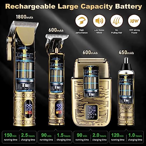 Image of Qreeyx Hair Clippers for Man T-Blade Trimmer Nose Hair Trimmer Electric Shaver Set, Professional Metal Body Barber Clippers Set for Haircut, Men's Grooming Kit with LCD Display, Ideal Gift for Him