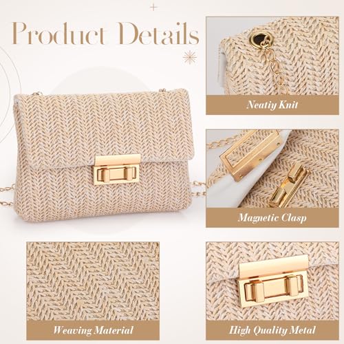 Image of Dansydaisy 5 Pack Striped Straw Clutch Purse Crossbody Vacation Handbag Woven Rattan Dangle Earrings for Women(Creamy White,Square Buckle)