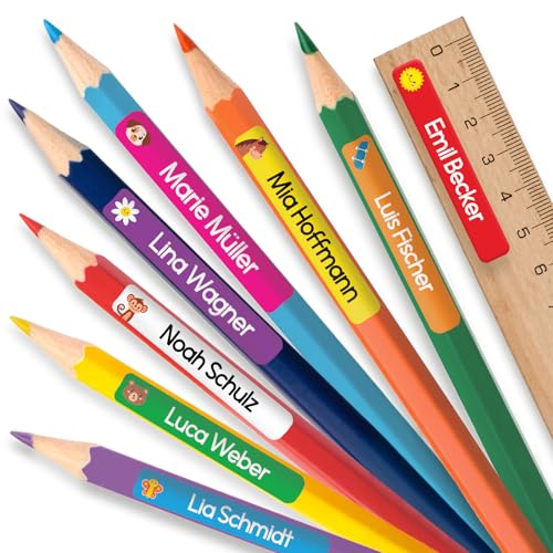 LabelTiger Personalisierte Namensaufkleber für Kinder in der Schule - 75 Stück Ideale Aufkleber für Stifte & Schulsachen Selbstklebend & Wasserfest - Blau