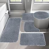 Dianli 5PCS Bath Mat Solid Color Bath Mats 5 Set Bathroom Rugs for Toilet Mats Universal Soft Longhair Water Absorption Non-Slip Thick Machine Washable Easy to Dry Dark Color (Dark Gray)