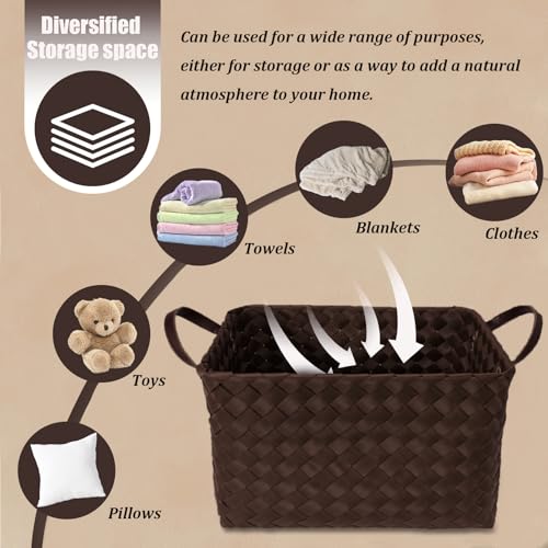 Image of Handwoven Clothes Basket Laundry Hampers Large Wicker Storage Baskets for Shelves Blankets Closet Storage Bins Car Bedroom Bathroom Organizers and Storage Bath (Pack of 4, Espresso color)