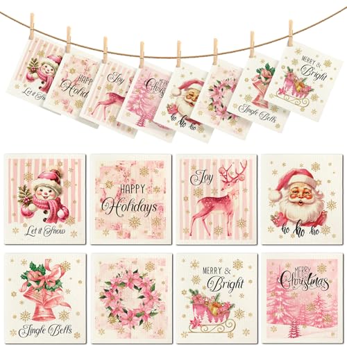 CHENGU 8 Pcs Christmas Swedish Dishcloth for Cleaning Reusable Dish Towels