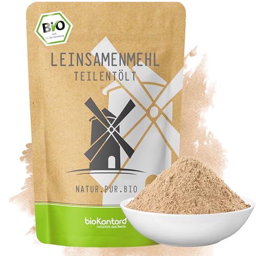 bioKontor Bio Leinsamenmehl 500g Leinmehl teilentölt fein gemahlen Leinsamen Mehl Low Carb vielseitig für Backen Brot & Rezepte ballaststoffreiche Zutat mit Omega-3-Fettsäuren