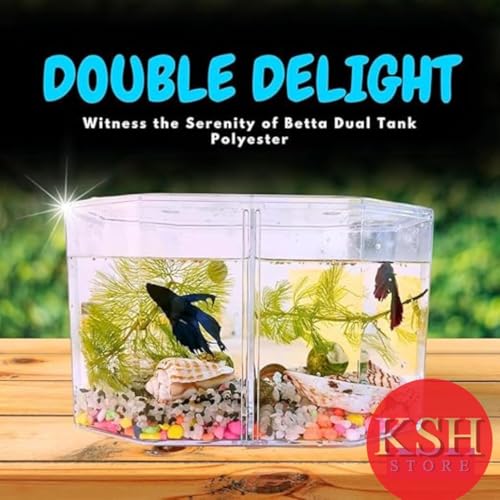 Image of Double Compartment Betta Fish Tank with Divider, 2 INCH Plant- 2,Acrylic Breeding Box for Fish, Shrimp and Jellyfish Colour May Vary (Tank)